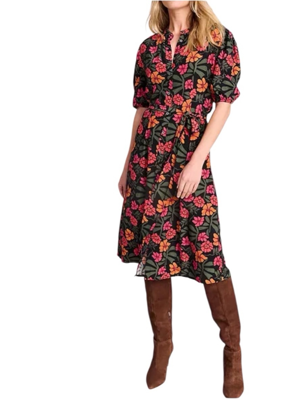 UNTUCKit Floral Print Short Sleeves Self Tie “Alix” Midi Dress